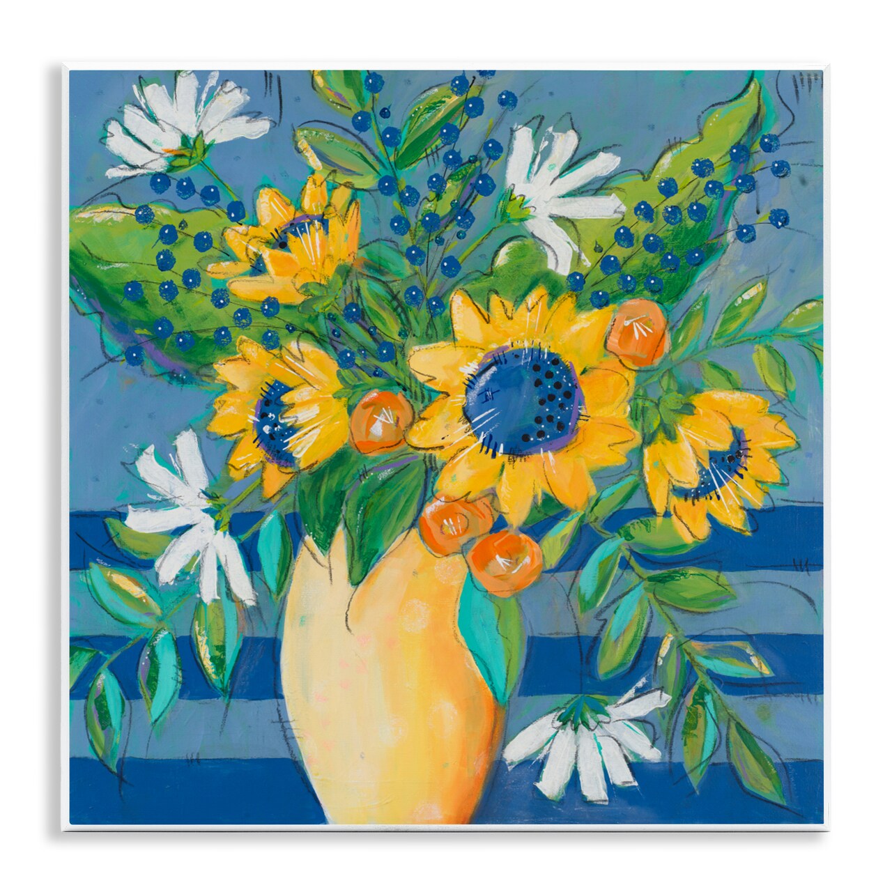 Stupell Industries Floral Bursts Among The Blue Wall Plaque, design by Krinlox
